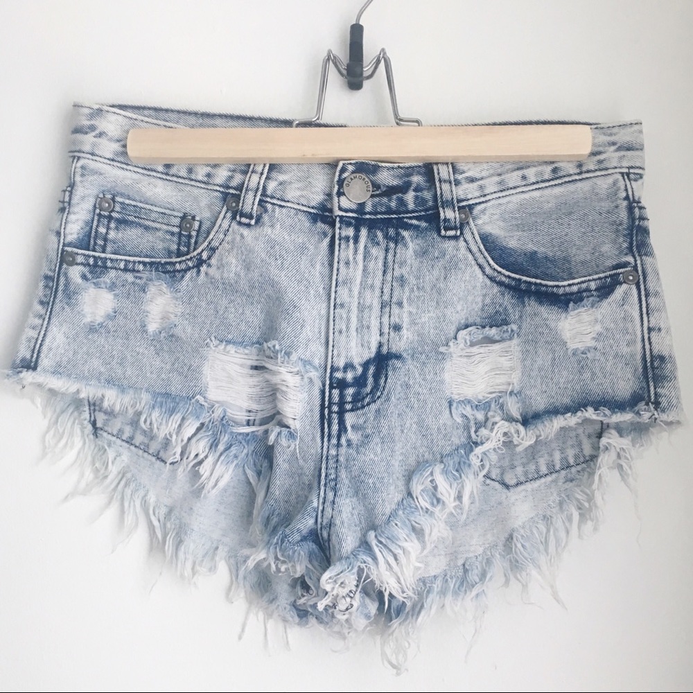 SOLD Distressed Acid Wash Denim Festival Shorts
